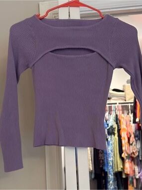 Amazon Lavender Ribbed Long Sleeve Cutout Top